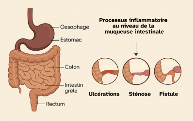 Schéma sur les mécanismes de la maladie de Crohn
